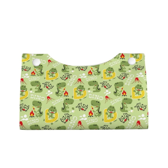 Lsque Cute Dinosaurs Cartoon Printed Long Tissue Box Cover Holder, Facial Paper Organizer Dispenser,Triangle with Bottom Belt, PVC Leather Decorative Organizer