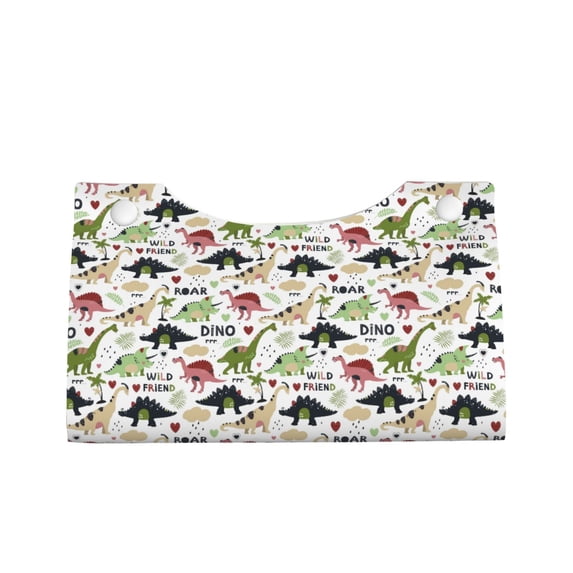 Lsque Cute Dinosaurs Printed Long Tissue Box Cover Holder, Facial Paper Organizer Dispenser,Triangle with Bottom Belt, PVC Leather Decorative Organizer