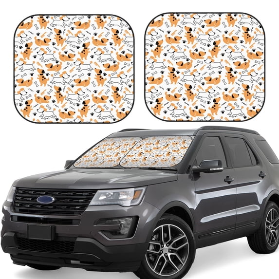 Lsque Cute Dog 2 PCS Windshield Sun Shade | CarFoldable Window Covers | Car Accessories Reflect UV for Universal Cars SUV Truck | Large