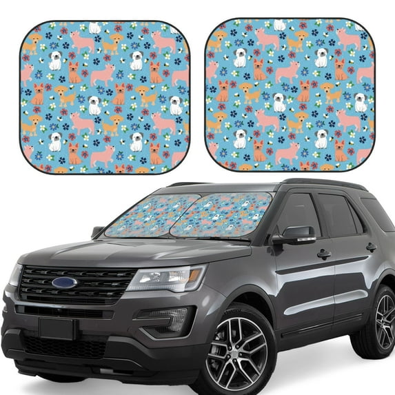 Lsque Cute Dog 2 PCS Windshield Sun Shade | CarFoldable Window Covers | Car Accessories Reflect UV for Universal Cars SUV Truck | Medium