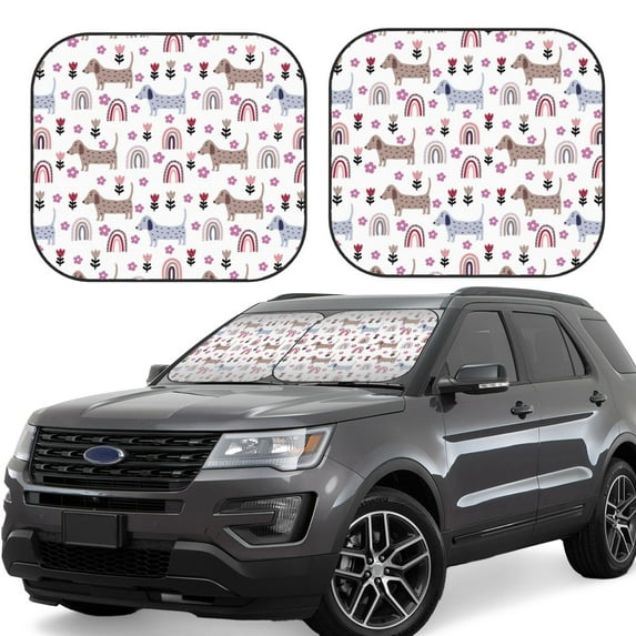 Lsque Cute Dog 2 PCS Windshield Sun Shade | CarFoldable Window Covers | Car Accessories Reflect UV for Universal Cars SUV Truck | Small