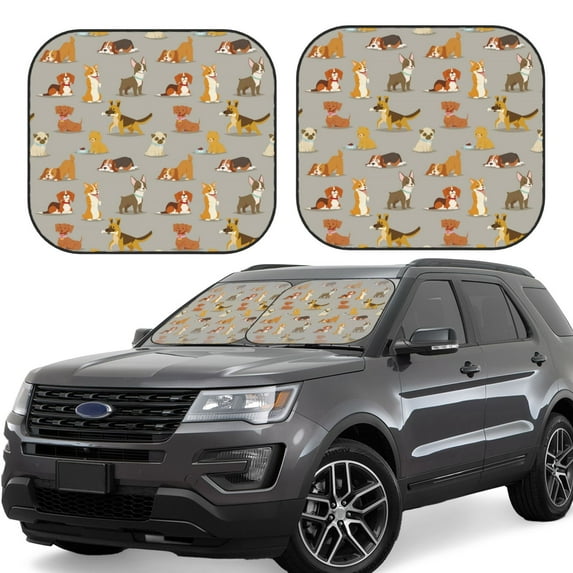 Lsque Cute Dog 2 PCS Windshield Sun Shade | CarFoldable Window Covers | Car Accessories Reflect UV for Universal Cars SUV Truck | Small
