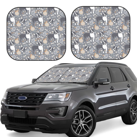Lsque Cute Dog And Flowers 2 PCS Windshield Sun Shade | CarFoldable Window Covers | Car Accessories Reflect UV for Universal Cars SUV Truck | Small