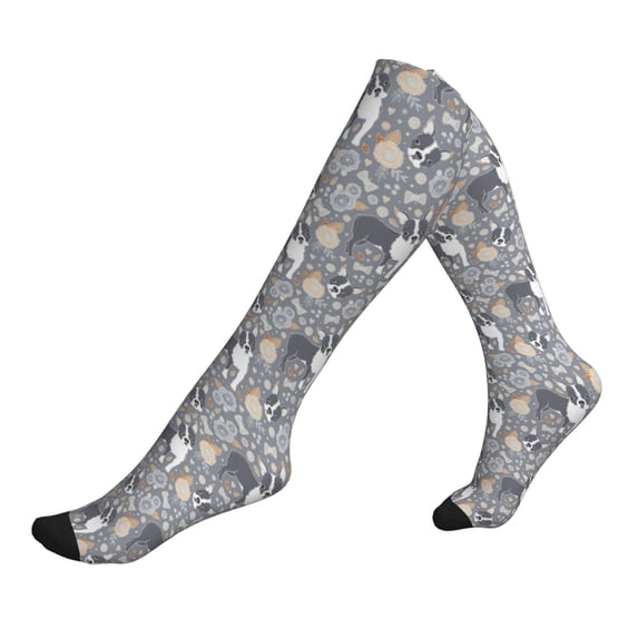 Lsque Cute Dog And Flowers Pattern Sport Compression Socks for Men & Women 15-20 mmHg Knee High Nurse Pregnant Running Medical and Travel Athletic