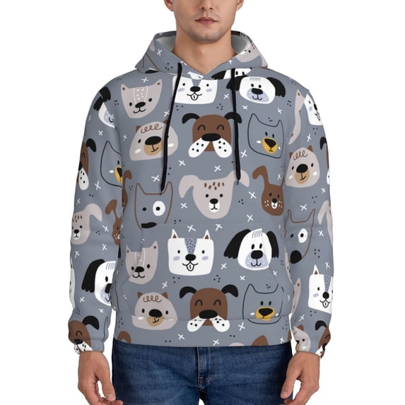 Lsque Cute Dog Faces Pattern Casual Men's Hoodie,Hooded Sweatshirt with Kangaroo Pocket,Pullover Hoodie-Small
