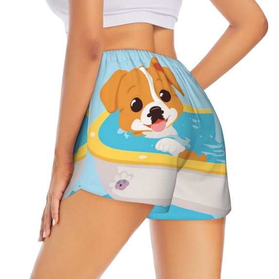 Lsque Cute Dog In Bath Printed Women's Running Shorts with Liner Pockets,Elastic Quick Dry Workout Athletic Gym Yoga Shorts,Womens High Waist Shorts-XX-Large