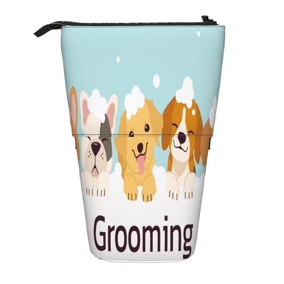 Lsque Cute Dog In Bathtub1 Pattern Telescopic Pencil Bag Pen Holder Stationery Case, Stand-up Retractable Transformer Bag Organizer