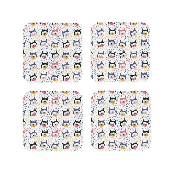 Lsque Cute Dog Pattern 4" Drink Coasters Set of 4, PVC Leather Absorbent Coasters, Table Coaster Set Decorative Coffee Cup Coasters Housewarming Gift -Square