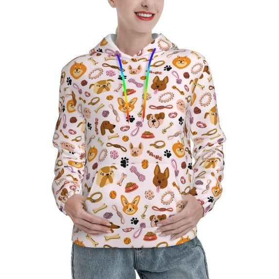 Lsque Cute Dog Pattern Casual Women's Hoodie,Hooded Sweatshirt with Kangaroo Pocket,Pullover Hoodie with Eye-catching Drawstrings-Medium