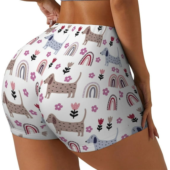Lsque Cute Dog Pattern High Waisted Biker Shorts for Women-Tummy Control Fitness Athletic Workout Running Yoga Gym Shorts,Moisture-Wicking-X-Large