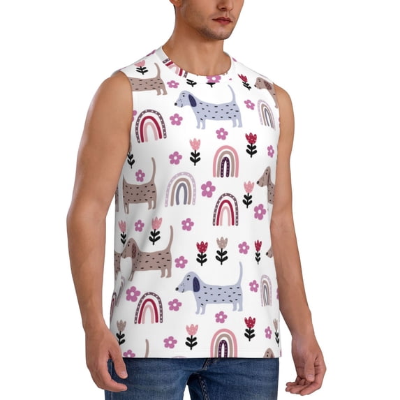 Lsque Cute Dog Print Men's Cotton Blend Sleeveless Muscle Shirts (S-3XL)- Moisture Wicking, Odor Protection, UPF 30+,3X-Large