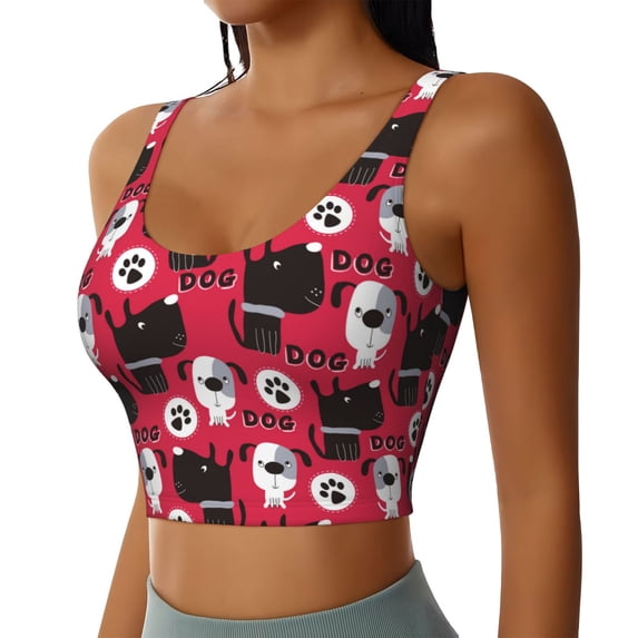 Lsque Cute Dog Printed Women'S Sports Bra, Compression, Moisture Wicking, High-Impact Sports Bra For Women,Supportive sports bra-Medium
