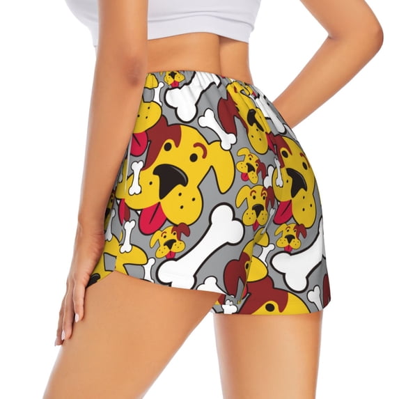 Lsque Cute Dog Printed Women's Running Shorts with Liner Pockets,Elastic Quick Dry Workout Athletic Gym Yoga Shorts,Womens High Waist Shorts-Medium