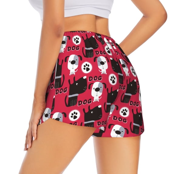 Lsque Cute Dog Printed Women's Running Shorts with Liner Pockets,Elastic Quick Dry Workout Athletic Gym Yoga Shorts,Womens High Waist Shorts-Small