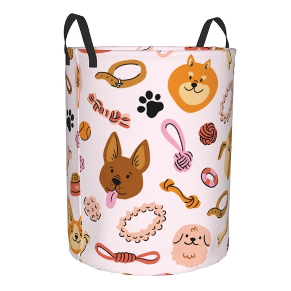 Lsque Cute Dog pattern Laundry Hamper Basket, Tall Woven Rope Hamper Basket for Clothes, Lightweight Storage Basket, Collapsible Waterproof-Small