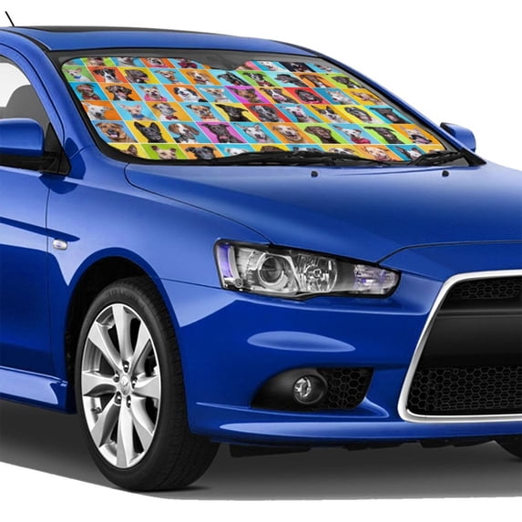 Lsque Cute Dogs Collage Car Windshield Sun Shade | Accordion Folding Style Auto Shade for Car Truck SUV Van | Blocks UV Rays Sun Visor Protector | Small