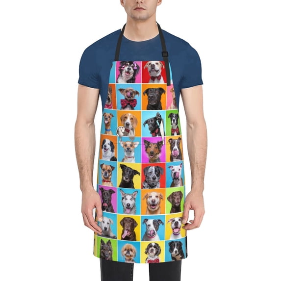 Lsque Cute Dogs Collage Waterproof Apron Chef Aprons for Men Heavy Duty Chemical Work Apron Extra Long Grilling Aprons with Adjustable Bib Apron