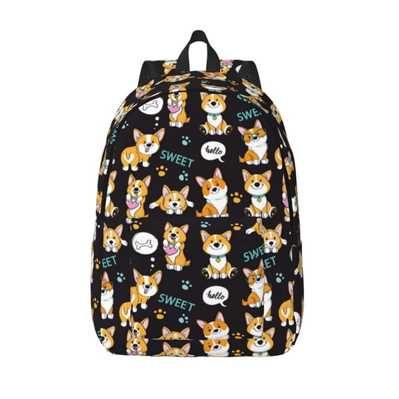 Lsque Cute Dogs Corgi Pattern Canvas Daypack, Durable Backpack, High-quality Versatile Backpack,Vintage Compact Backpack-Small