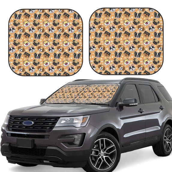 Lsque Cute Dogs Head 2 PCS Windshield Sun Shade | CarFoldable Window Covers | Car Accessories Reflect UV for Universal Cars SUV Truck | Medium