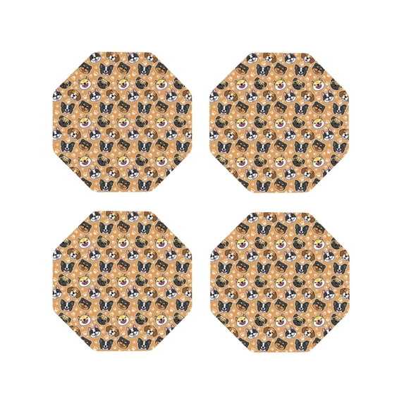 Lsque Cute Dogs Head Pattern 4" Drink Coasters Set of 4, PVC Leather Absorbent Coasters, Table Coaster Set Decorative Coffee Cup Coasters Housewarming Gift -Octagon