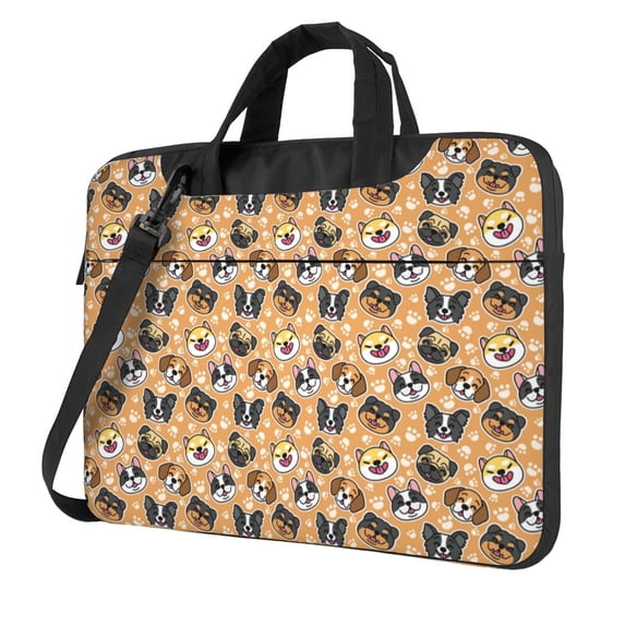 Lsque Cute Dogs Head Pattern Laptop Bag – Portable & Slim Single-Shoulder Computer Case with Adjustable Strap, Protective, Lightweight for 13”/14”/15.6” Laptops