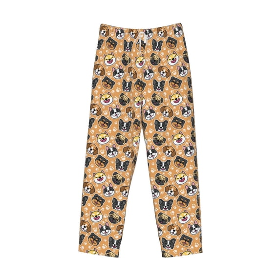 Lsque Cute Dogs Head Print Men's Pajama Pants, Lounge Pant - Comfortable Home Wear,Elastic Waistband, Stylish Design-X-Large