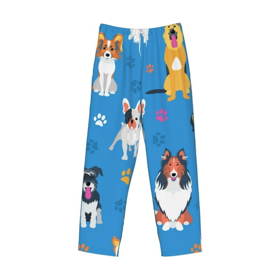 Lsque Cute Dogs Print Men's Pajama Pants, Lounge Pant - Comfortable Home Wear,Elastic Waistband, Stylish Design-Medium