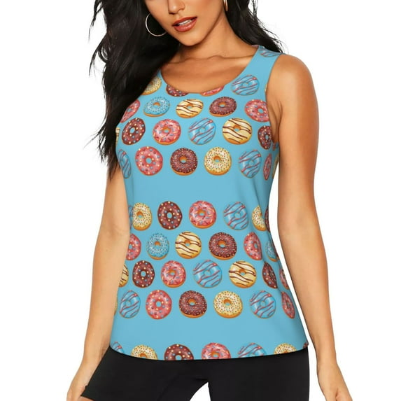 Lsque Cute Donut Printed Workout Tank Tops for Women, Athletic Sports Tank Tops, Compression Sleeveless Dry Fit Shirts,Sleeveless Yoga Shirt-Medium
