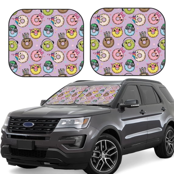 Lsque Cute Donuts 2 PCS Windshield Sun Shade | CarFoldable Window Covers | Car Accessories Reflect UV for Universal Cars SUV Truck | Medium