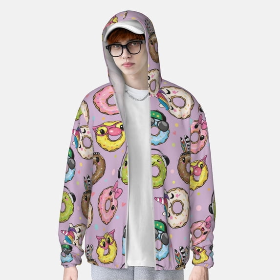 Lsque Cute Donuts UPF 50+ Lightweight Sun Protection Men's Women's Long Sleeve Shirt, Hoodie Performance -Large