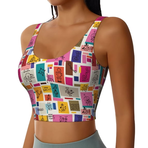 Lsque Cute Doodles Printed Women'S Sports Bra, Compression, Moisture Wicking, High-Impact Sports Bra For Women,Supportive sports bra-X-Large