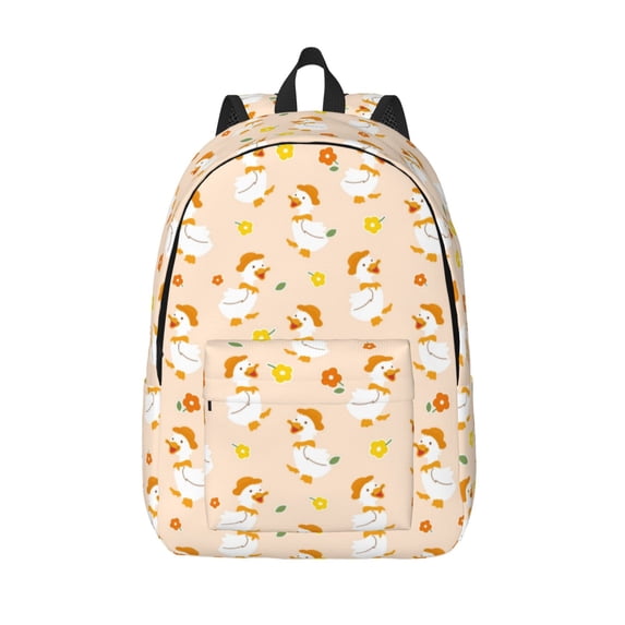 Lsque Cute Duck And Flower Pattern Canvas Daypack, Durable Backpack, High-quality Versatile Backpack,Vintage Compact Backpack-Medium