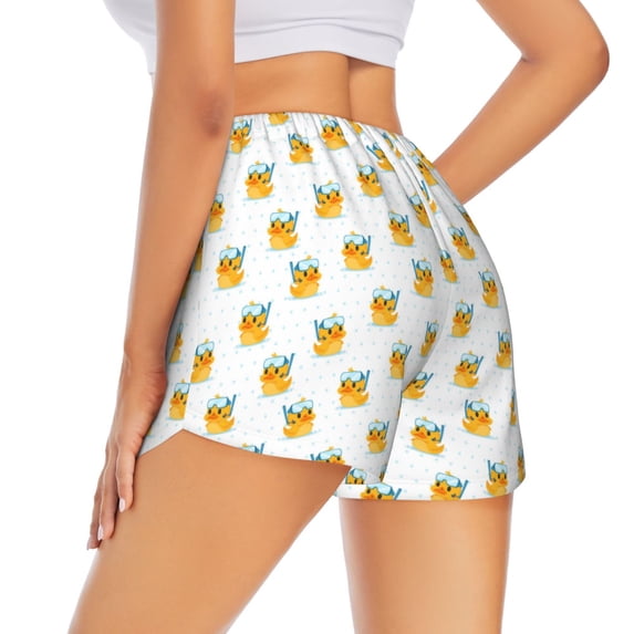 Lsque Cute Duck Diver Printed Women's Running Shorts with Liner Pockets,Elastic Quick Dry Workout Athletic Gym Yoga Shorts,Womens High Waist Shorts-X-Large
