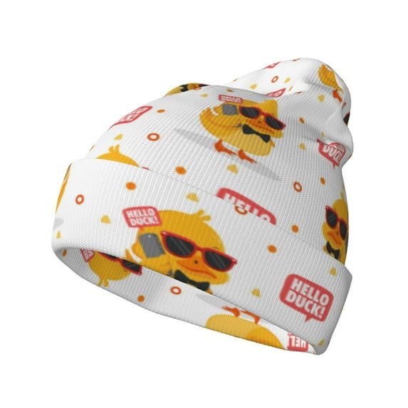 Lsque Cute Duck Pattern Knitted Beanie, Unisex Winter Hat, Knit Hat Winter Beanies Thick Fisherman Beanies Cuffed Plain Skull Caps