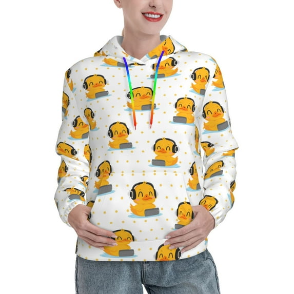 Lsque Cute Duck With Headphone Pattern Casual Women's Hoodie,Hooded Sweatshirt with Kangaroo Pocket,Pullover Hoodie with Eye-catching Drawstrings-X-Large
