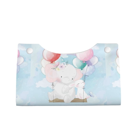 Lsque Cute Elephant Printed Long Tissue Box Cover Holder, Facial Paper Organizer Dispenser,Triangle with Bottom Belt, PVC Leather Decorative Organizer