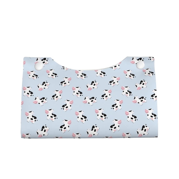 Lsque Cute Farm Cow Printed Long Tissue Box Cover Holder, Facial Paper Organizer Dispenser,Triangle with Bottom Belt, PVC Leather Decorative Organizer
