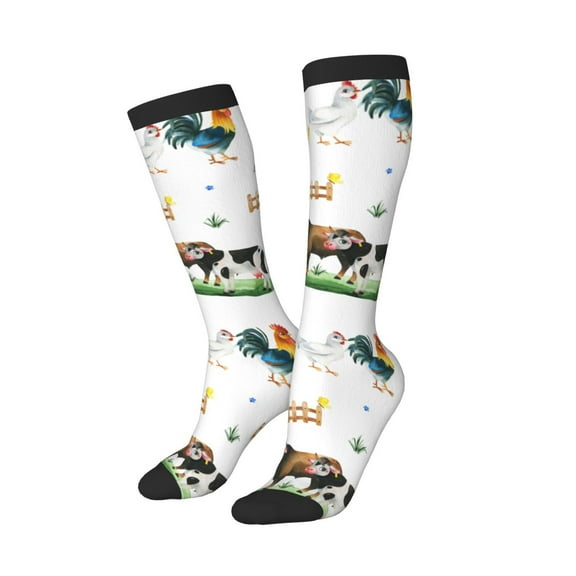 Lsque Cute Farm Printed Crew Socks Men's Women's LightWeight Thin Casual Calf Socks ,Knee High Socks,Cotton Socks
