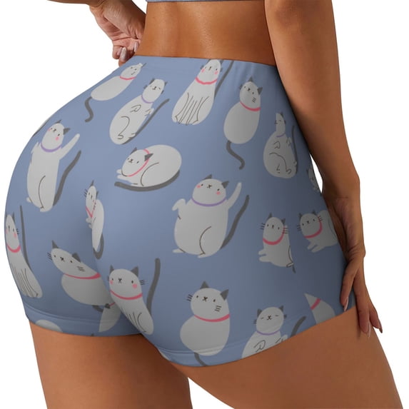 Lsque Cute Fat Cat Pattern High Waisted Biker Shorts for Women-Tummy Control Fitness Athletic Workout Running Yoga Gym Shorts,Moisture-Wicking-Medium