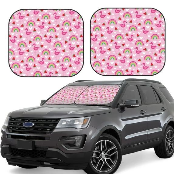 Lsque Cute Flamingo 2 PCS Windshield Sun Shade | CarFoldable Window Covers | Car Accessories Reflect UV for Universal Cars SUV Truck | Medium