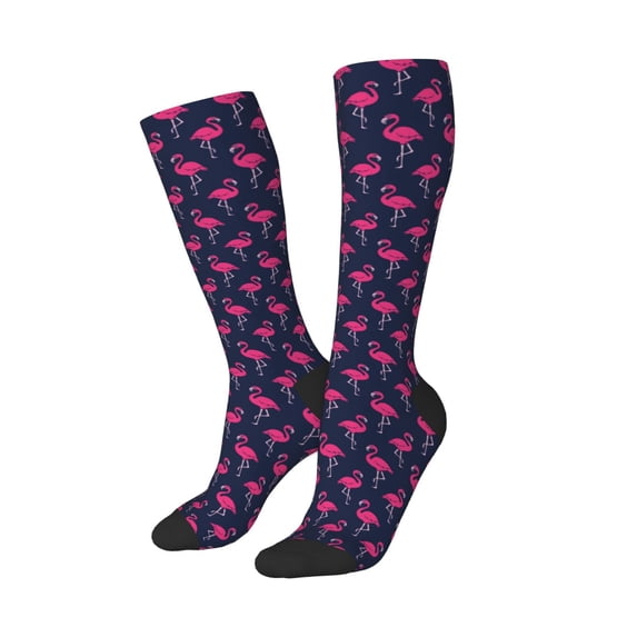 Lsque Cute Flamingo Printed Crew Socks Men's Women's LightWeight Thin Casual Calf Socks ,Knee High Socks,Cotton Socks