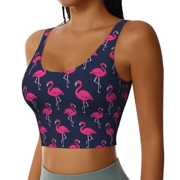 Lsque Cute Flamingo Printed Women'S Sports Bra, Compression, Moisture Wicking, High-Impact Sports Bra For Women,Supportive sports bra-Large