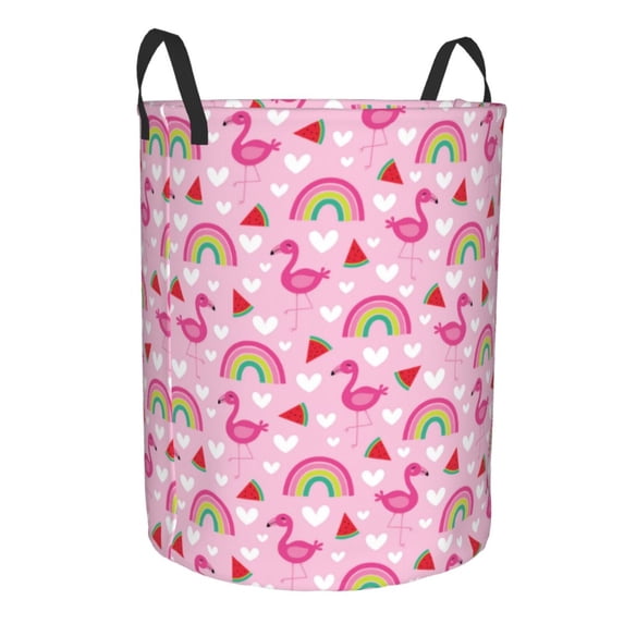 Lsque Cute Flamingo pattern Laundry Hamper Basket, Tall Woven Rope Hamper Basket for Clothes, Lightweight Storage Basket, Collapsible Waterproof-Medium