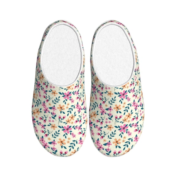 Lsque Cute Flower Pattern Womens Comfort Cotton on Scuff With Memory Foam and Anti-skid Sole Slipper-37/38