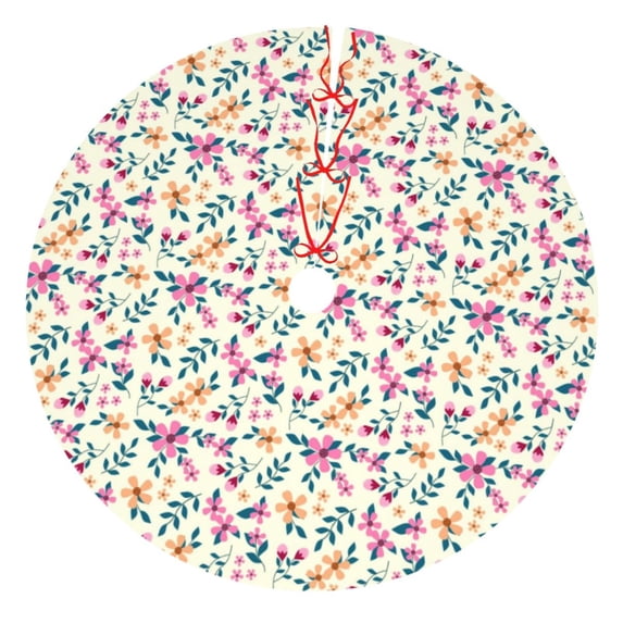 Lsque Cute Flower Print Christmas Tree Skirt, Tree Skirt with Ties or Velcro, Perfect for Holiday Decorations, Halloween, and New Year-30"