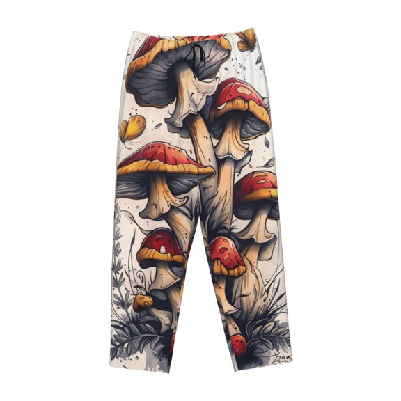 Lsque Cute Forest Mushrooms Print Women's Pajama Pants, Lounge Pant - Comfortable Home Wear,Elastic Waistband, Stylish Design-Medium