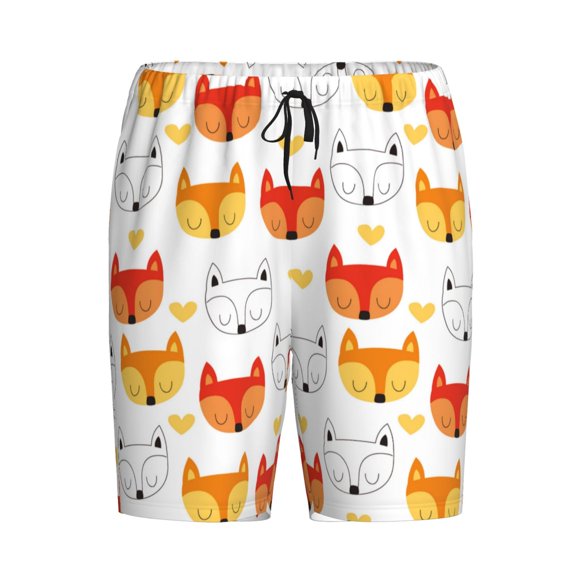 Lsque Cute Fox with Heart Mens Sleep Pajama Shorts,Short Pajama Pants, Cotton Ultra-Soft Knit-Medium