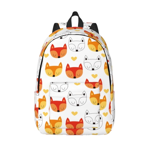 Lsque Cute Fox with Heart Pattern Canvas Daypack, Durable Backpack, High-quality Versatile Backpack,Vintage Compact Backpack-Medium