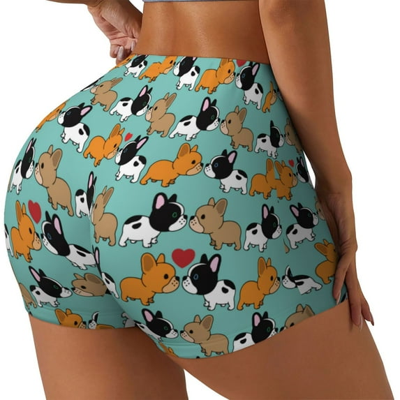 Lsque Cute French Bulldog Pattern High Waisted Biker Shorts for Women-Tummy Control Fitness Athletic Workout Running Yoga Gym Shorts,Moisture-Wicking-X-Large