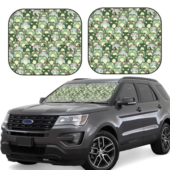 Lsque Cute Frog 2 PCS Windshield Sun Shade | CarFoldable Window Covers | Car Accessories Reflect UV for Universal Cars SUV Truck | Small